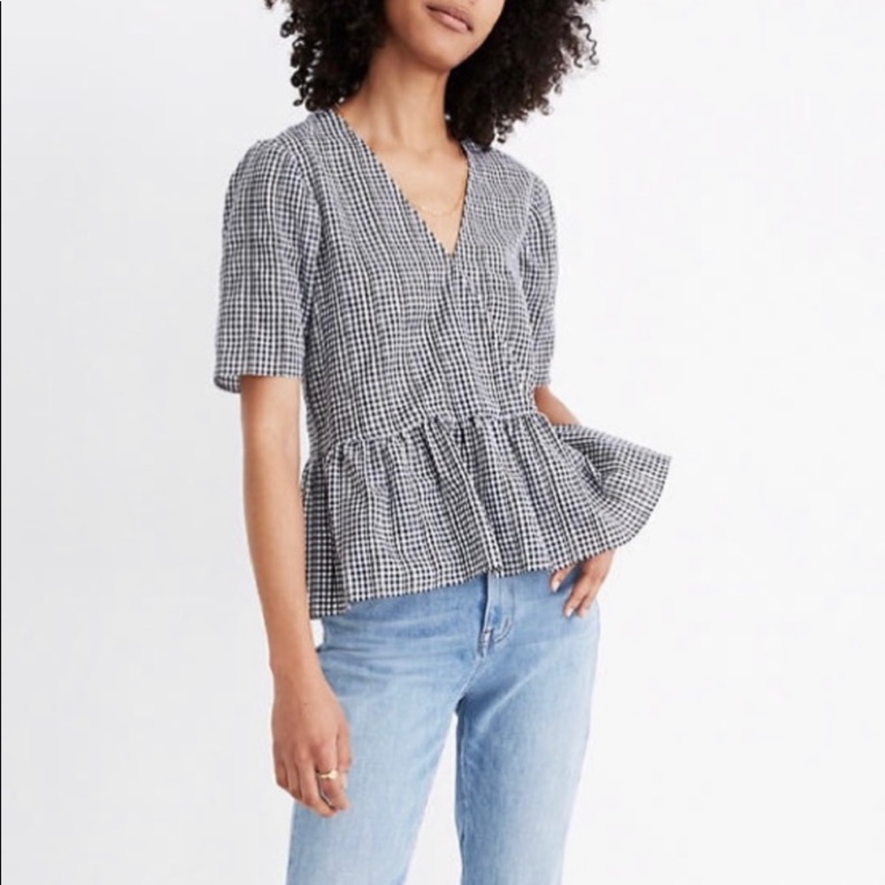 Madewell Crossover Gingham Peplum Check Top